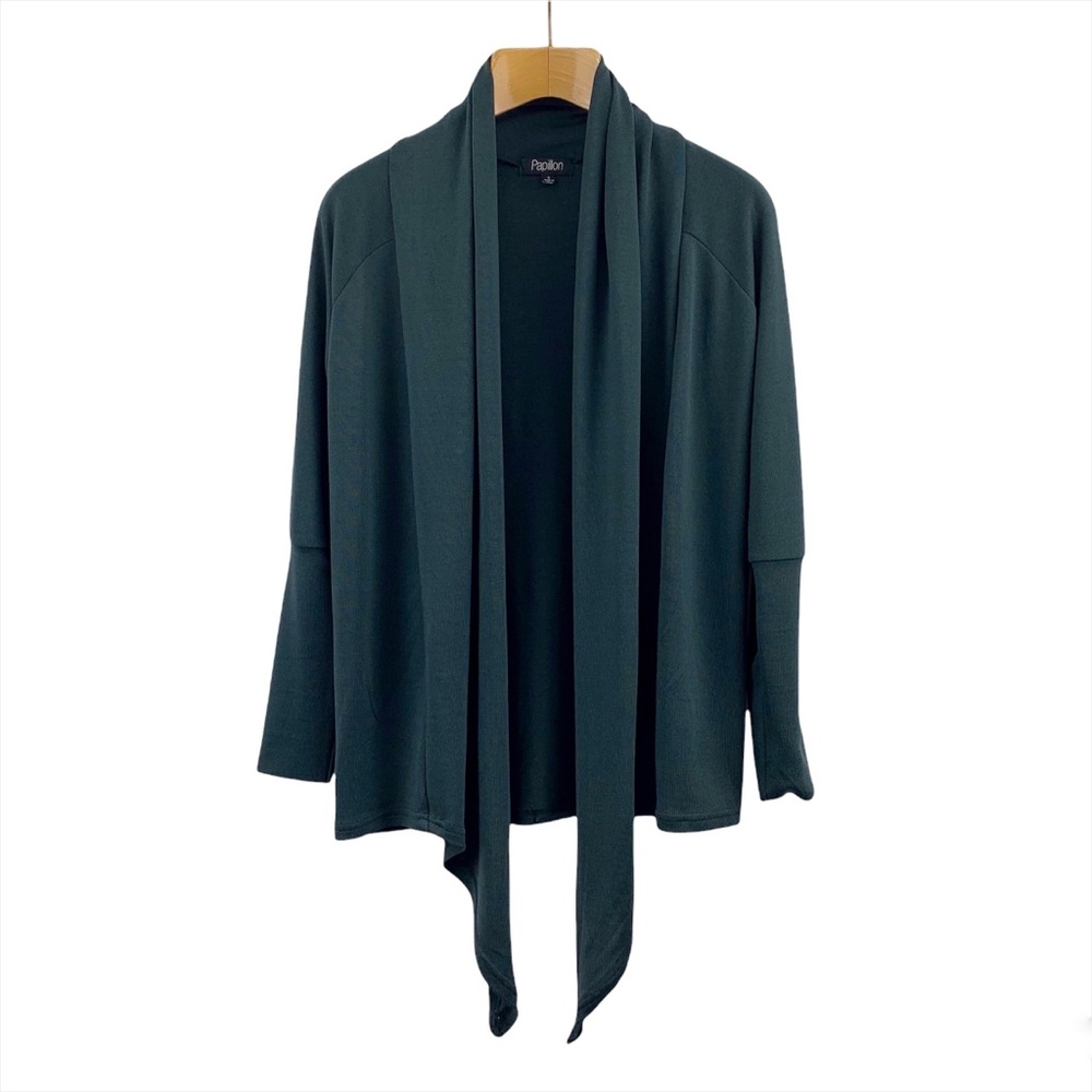 Papillon Dark Teal Waterfall Front Wrap Style Cardigan, Small